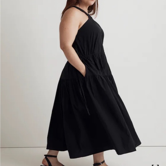 Madewell Plus Poplin Halter Tiered Black Midi Dress SIZE 14 - Picture 3 of 9